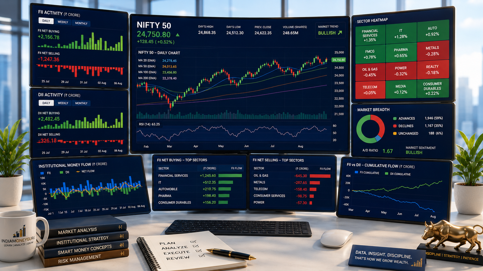 FII and DII Activity Impacts NIFTY showing institutional money flow, foreign investor participation, domestic investor activity, and NIFTY market trend analysis.