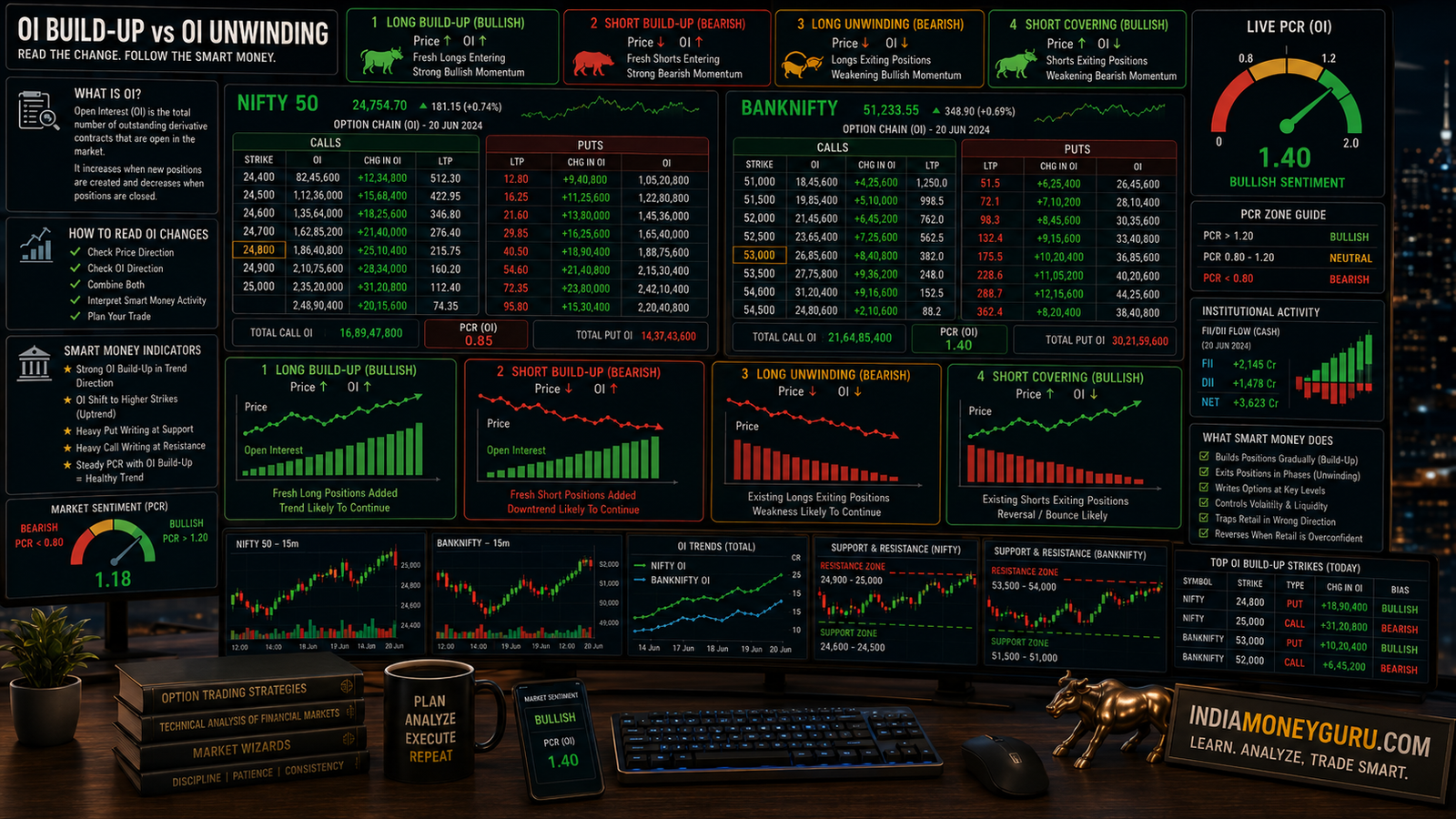 Open Interest Build-Up and OI Unwinding analysis showing Long Build-Up, Short Build-Up, Long Unwinding, Short Covering, smart money positioning, and option chain interpretation in NIFTY and BANKNIFTY trading.