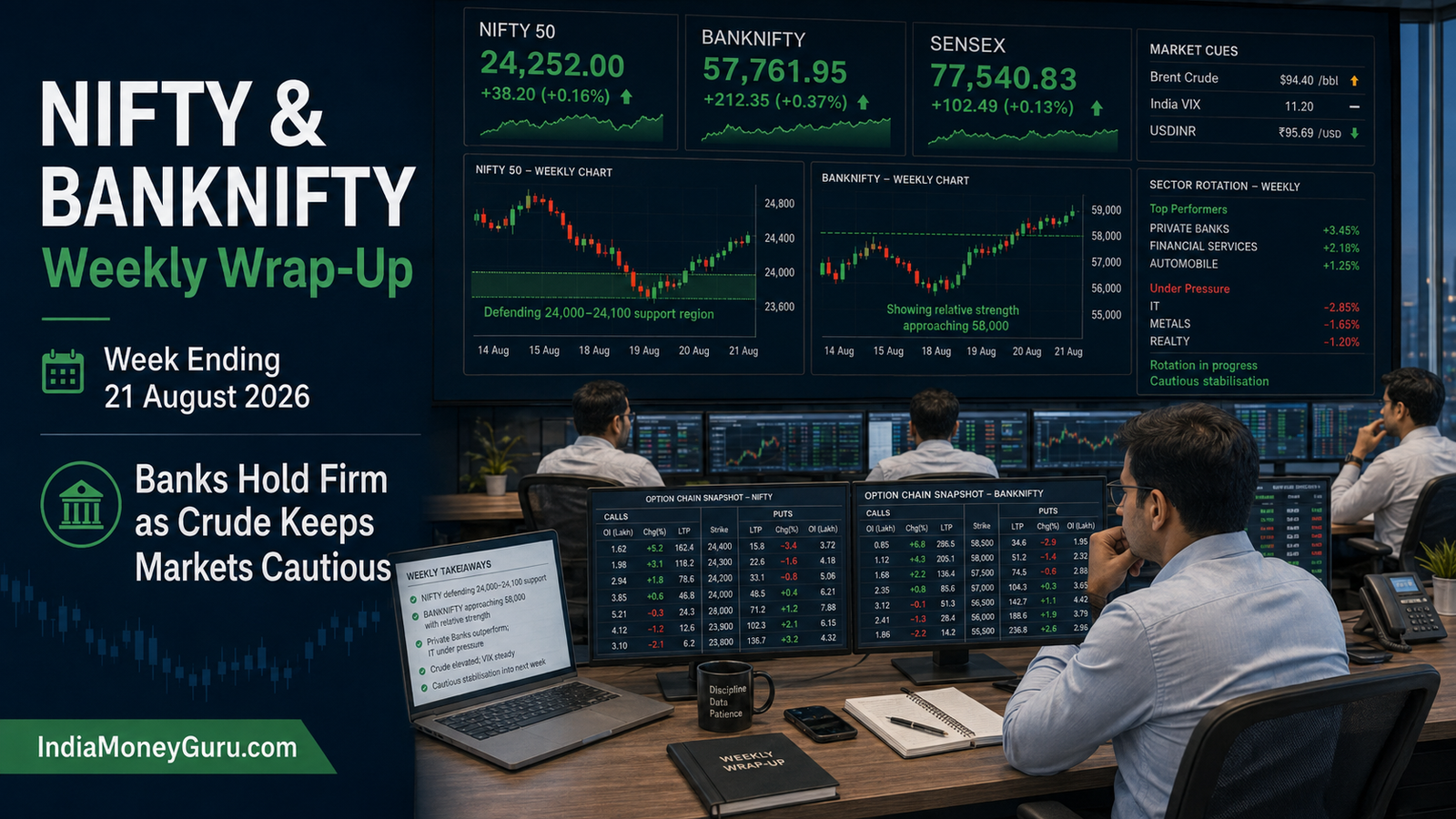 NIFTY & BANKNIFTY Weekly Market Wrap-Up 21 August 2026 showing NIFTY at 24,252 and BANKNIFTY outperforming near 57,762