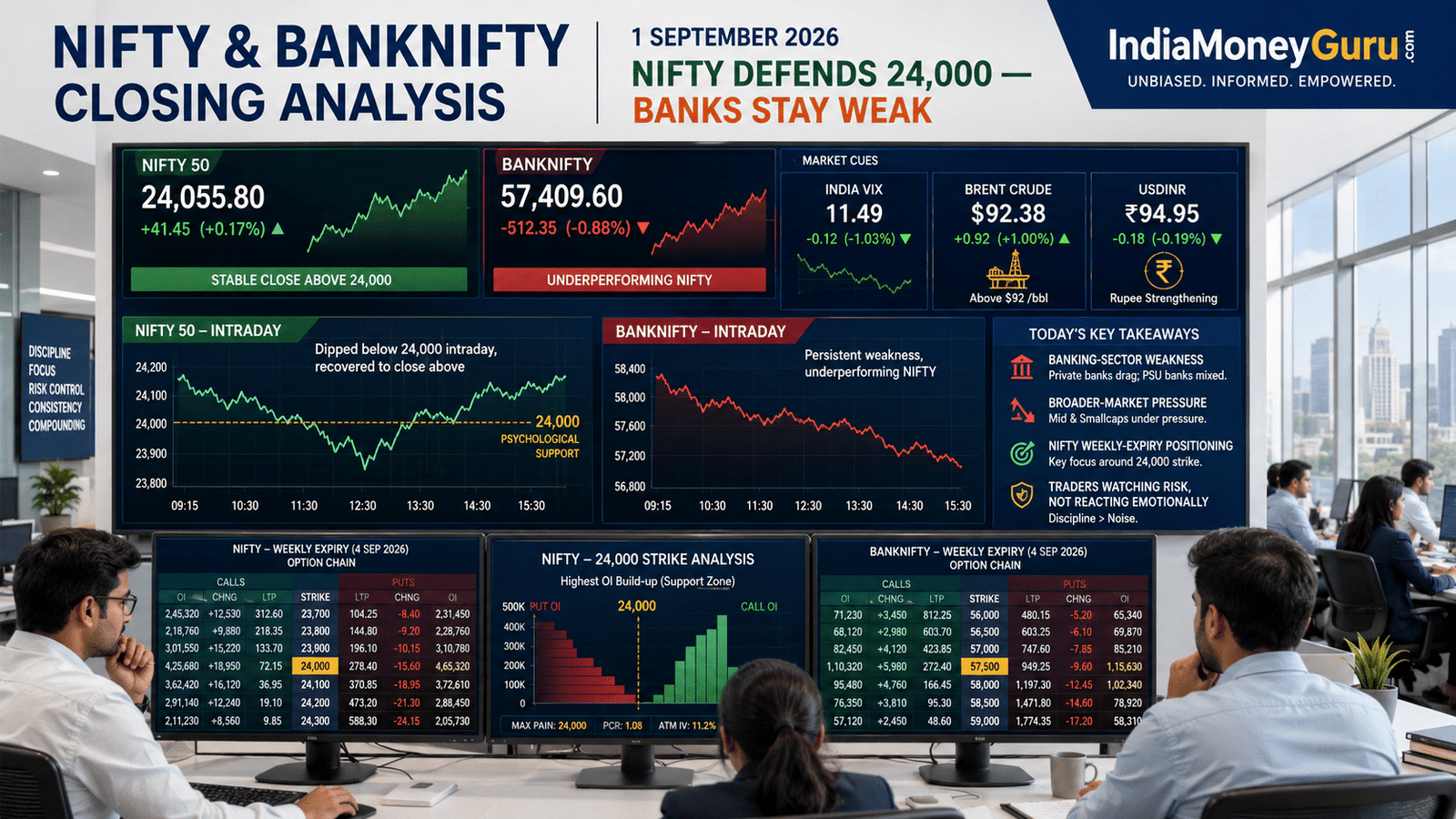 NIFTY & BANKNIFTY Closing Analysis 1 September 2026 – NIFTY defends 24,000 as banking stocks remain weak