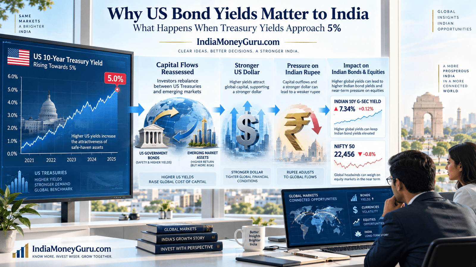 How US bond yields affect the Indian stock market as Treasury yields approach 5%
